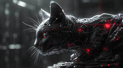 Futuristic Robotic Panther with Glowing Red Eyes