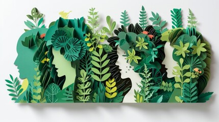 Concept of thinking green. Illustration in the style of paper cut