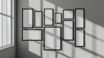 Gray wall with poster frames.
