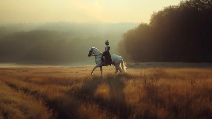 Selbstklebende Fototapeten Galloping Prince: Noble Rider in Armor © Mike