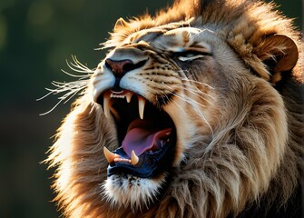 Angry roaring lion, close up of lion