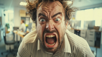 Crazy boss. The man is beside himself with anger. - obrazy, fototapety, plakaty