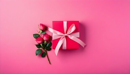 gift box and rose petals on Valentine's Day. Ai Generative