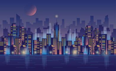 city skyline building flat design illustration