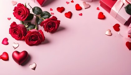 gift box and rose petals on Valentine's Day. Ai Generative