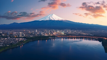 Aerial Panoramic View of Mount Fuji. Generative AI - obrazy, fototapety, plakaty