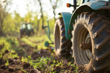Fototapeta na wymiar An agricultural tractor in a field