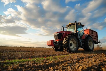 An agricultural tractor in a field