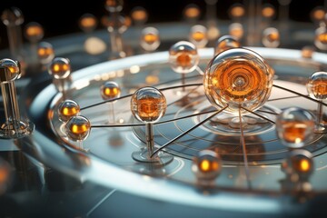 Obraz na płótnie Canvas Orange Glass Spheres in a Futuristic Network Concept