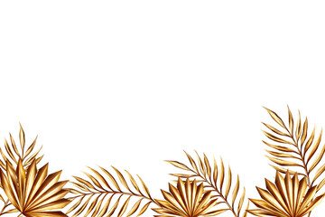 Watercolor banner with golden date palm branch, pampas grass illustration isolated on background. Botanical template, wedding and Ramadan Kareem or Eid Al Adha 2024 hand drawn decor. For design