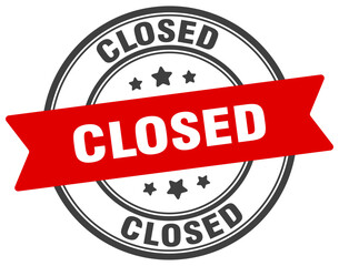 closed stamp. closed label on transparent background. round sign