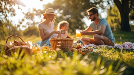 a family enjoying a sunny day picnic in a park