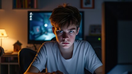 teenage boy using a computer in the dark cyberbullying in online gaming
