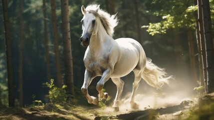 Obraz na płótnie Canvas Graceful Stallion Galloping Through Lush Jungle. Generative AI
