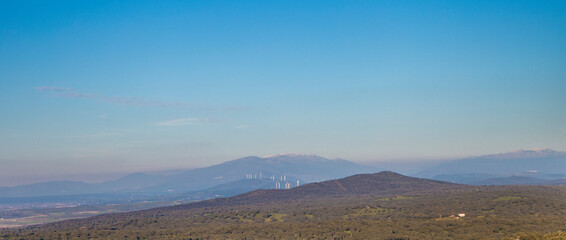 Wind turbines seen from Pedroso de Acim, Caceres, Spain