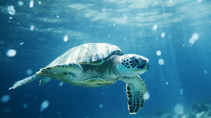 Loggerhead Sea Turtle Swimming in the Ocean. Generative AI