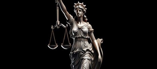 Statue of justice on black background. Law and justice concept.