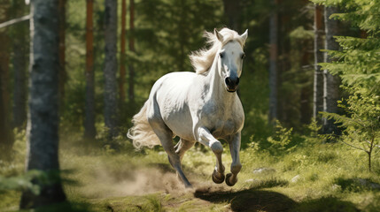 Graceful Stallion Galloping Through Lush Jungle. Generative AI