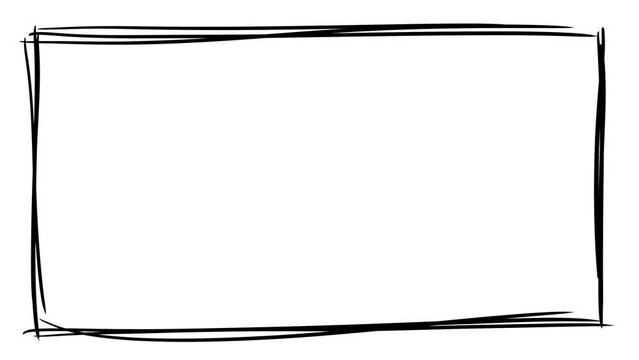 手書きの数本のラフな線のシンプルなフレームのアニメーション素材　ループ　10秒　黒線・白背景