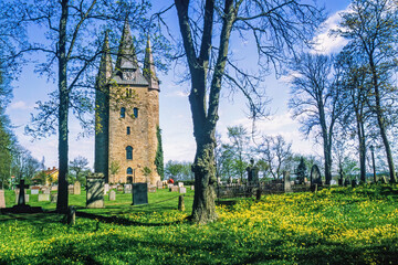 Fototapeta na wymiar Husaby church a famous building in Sweden at springtime