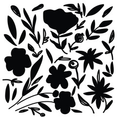 Abstract black and white flowers pattern,vector  illustration design on white background. 