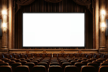 Empty Cinema Hall With Screen Mockup. Generative AI.