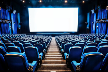 Empty Cinema Hall With Screen Mockup. Generative AI.