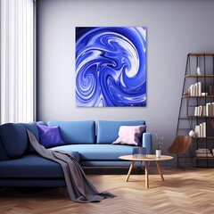 Liquid indigo creating mesmerizing swirls on a solid, cosmic-inspired canvas