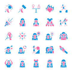 Womens Day Solid Color Icon Set. Vector Illustration impact, voice, ambition, courage, diversity, equality, opportunity, progress, leadership, strength, quality, innovation, inspiration, solidarity