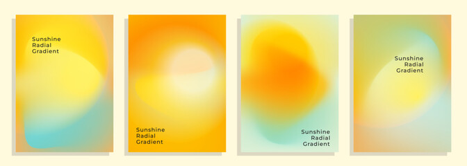 set of abstract sunshine sky illustration radial gradient style cover poster background design. - obrazy, fototapety, plakaty