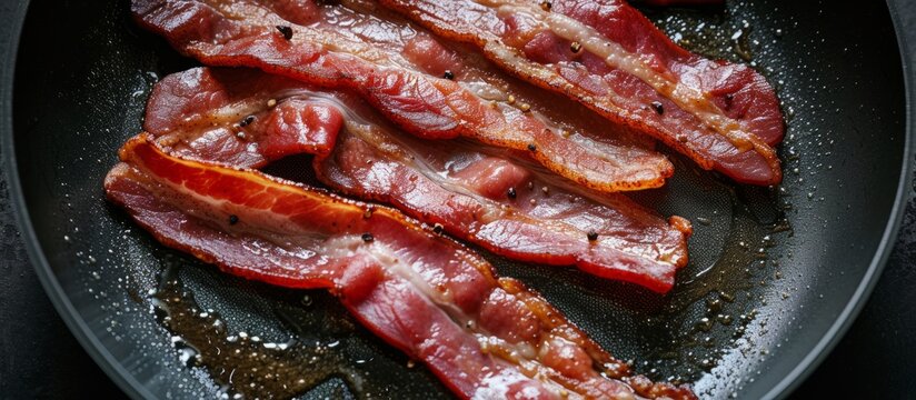 Cooking uncooked, non-smoked back bacon slices in a non-stick pan.