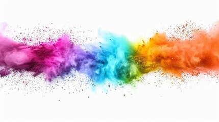 Colorful rainbow Holi paint color powder explosion isolated white wide panorama background