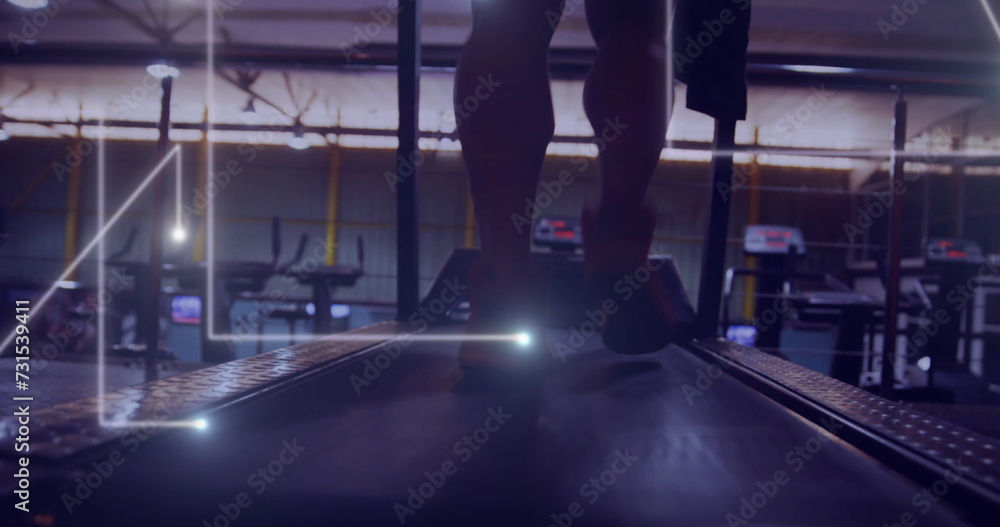 Aufkleber image of network processing data over athlete on treadmill