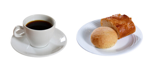 【PNG透過】白い皿に盛られた焼きたてパン２種とコーヒーセット