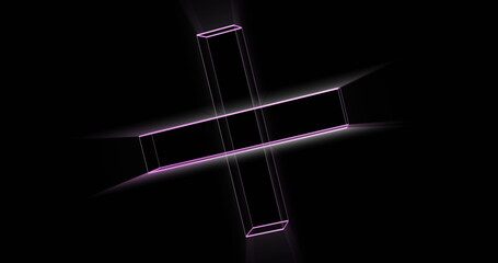 Image of glowing 3d shapes moving on black background