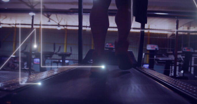 Fototapeta Image of network processing data over athlete on treadmill