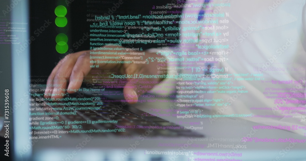Poster image of data processing over african american female it engineer and computer servers