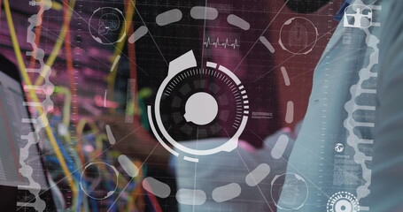 Image of data processing over male it engineer and computer servers