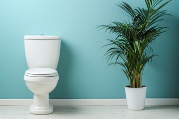 Use nearby plant to clean toilet near colored wall - obrazy, fototapety, plakaty