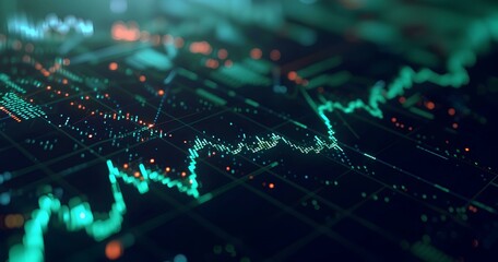 Fototapeta premium blue and green market trading indicators, in the style of digital art, light green and black for Financial and investment business concepts