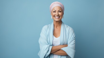 Bold woman cancer patient, recovery concept. AI generated image.