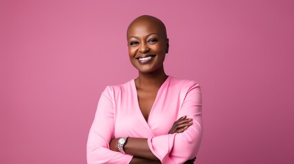 Bold woman cancer patient, recovery concept. AI generated image.