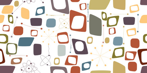 Vintage seamless pattern with mid century modern design elements .  Endless pattern with vector abstract shapes.
