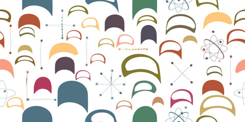 Vintage seamless pattern with mid century modern design elements .  Endless pattern with vector abstract shapes.