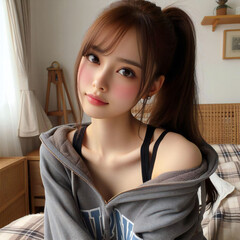 自室でくつろぐ美少女