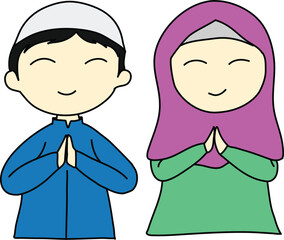 cartoon Muslim girl and boy