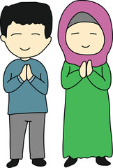 cartoon Muslim girl and boy