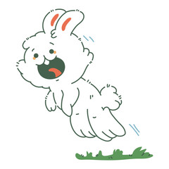 Cute hopping bunny vector cartoon character illustration isolated on a white background.