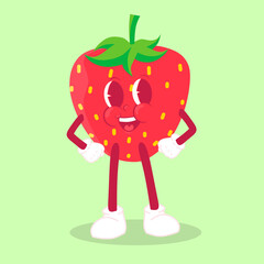 Vector Illustration Flat Strawberry Cute Character with cool expression