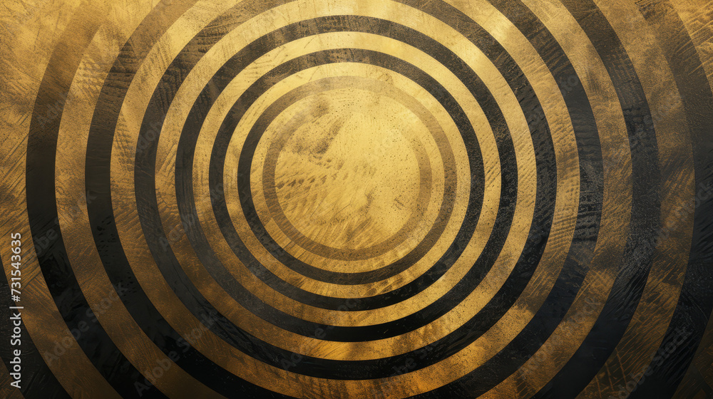 Wall mural shimmering gold concentric circles with a reflective metallic texture and hypnotic effect.